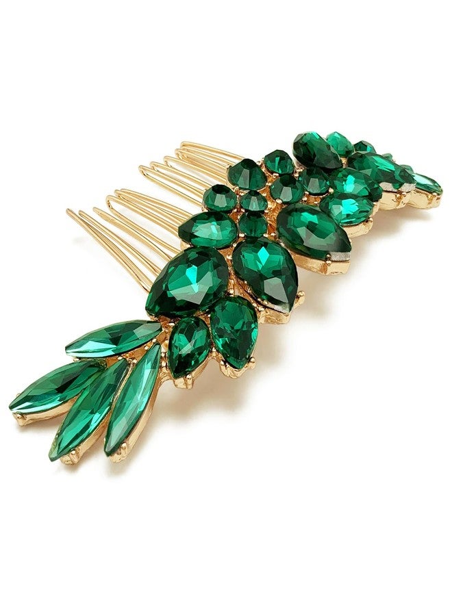 BETITETO Bridal Crystal Hair Accessories Small Wedding Gold Hair Piece with Comb for Women Girls (Green) - Image 5
